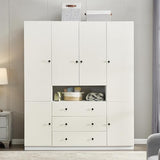 VivaVista Wooden Armoire Wardrobe Closet, 74" H Wardrobe Closet Cabinet with 4 Doors, White Bedroom Closet Wardrobe with Drawers & Shelves VivaVista