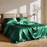Love's cabin Full Size Satin Sheet Set - 4 Piece Dark Green Silky Satin Sheet Set with Deep Pocket, Luxury Silk Feel Satin Bed Sheets Full Bedding Set (1 Flat Sheet,1 Fitted Sheet,2 Pillow Cases) Love's cabin