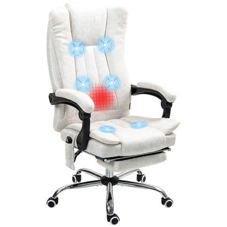 Vinsetto 6 Point Vibration Massage Office Chair, High Back Computer Chair with Heat, Adjustable Height, Reclining Backrest and Retractable Footrest, White Vinsetto