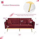ACMEASE 70” Velvet Futon Sofa Bed with 2 Pillows and Adjustable Armrests, Convertible Sleeper Bed W/Adjustable Backrests, Modern Loveseat for Living Room, Bedroom, Red ACMEASE