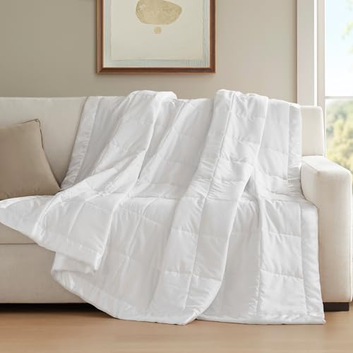 Madison Park Windom Down Alternative Blanket, Premium 3M Scotchgard Moisture Wicking Treatment, Lightweight and Soft Bed Cover For All Season, Satin Trim, White Full/Queen Madison Park
