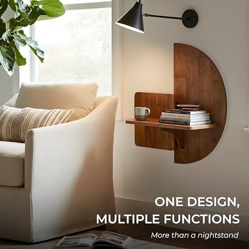 Behomes Soluna Solid Wood Floating Nightstand, Wall Mounted Nightstand, Floating Bedside Table for Bedroom and Living Room, Modern Rustic Wood Night Stand, Small Floating Shelf Accent, Walnut Behomes Furniture