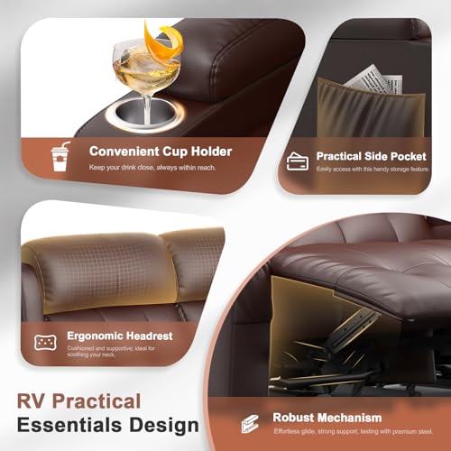 Furgatti Reclining Loveseat, 55.1" RV PU Leather Wall Hugger Recliner Love Seats Sofa with USB-A/Type C Charging Station, Cup Holder, Double Recliners Couch, Manual Love Seat for RV & Gaming Room