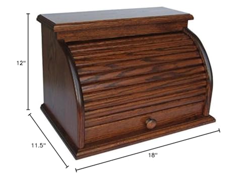 Amish Handcrafted Amish Valley Products Roll Top Bread Box Storage Oak Bin Wooden (Sorrel) Amish Handcrafted