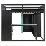 MERITLINE Twin Size L-Shaped Loft Bed with USB Ports and Desk for Boys, Gaming Loft Bed with LED Lights, Storage Shelves and TV Stand for Teens Adults, Reversible Layout, No Box Spring Needed, Blue MERITLINE