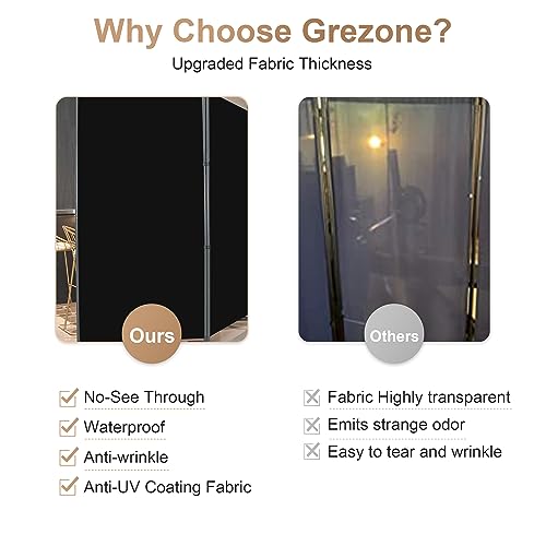 Room Dividers Folding Privacy Screens 4 Panel Partition Screen Steel Frame& Frabic Office Partition for Home Office Dorm Decor Black Grezone