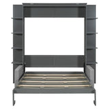 Merax Murphy Bed, Queen Size Wooden Wall Bed with Sofa for Bedroom, Wood Slat Support, No Box Spring Needed, Easy Assembly, Grey Merax