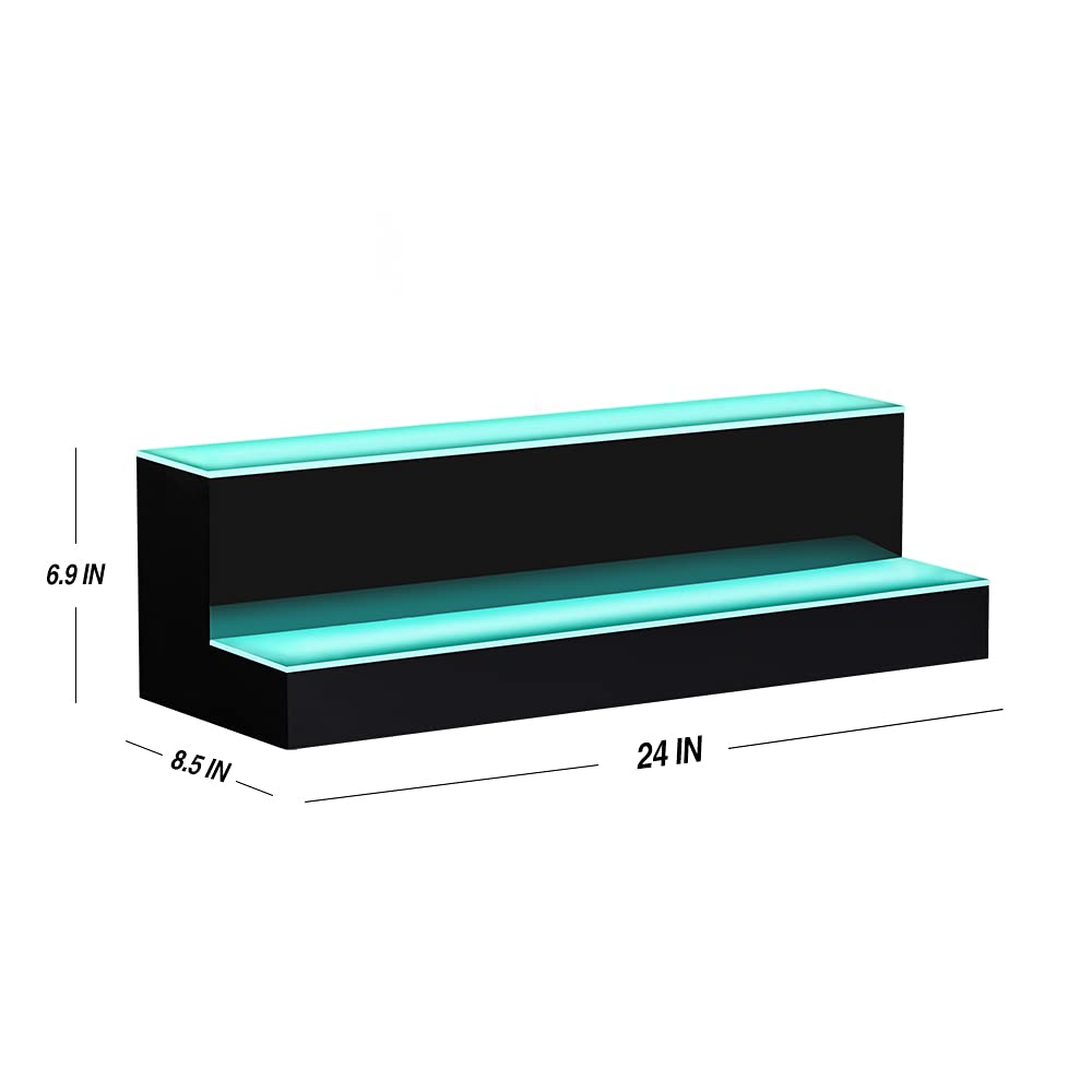 MESAILUP LED Lighted Liquor Bottle Display Shelf 24 Inch 2 Step Bar Liquor Bottle Shelf Commercial Lighting Shelves with Remote Control(2 Tier, 24 inch) MESAILUP