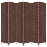 6 Panel Folding Portable Partition Screen ，71”high， Room Divider Wood Screen with Bamboo Mesh Woven Design Room Dividers Privacy Screens Dividers for Home Office Restaurant Bedroom, Brown RROCOSIA