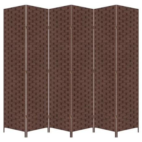 6 Panel Folding Portable Partition Screen ，71”high， Room Divider Wood Screen with Bamboo Mesh Woven Design Room Dividers Privacy Screens Dividers for Home Office Restaurant Bedroom, Brown RROCOSIA