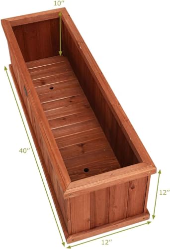 LDAILY Raised Garden Bed, Outdoor Rectangle Flower Beds with Durable Bottom Panels & 2 Drainage Holes, Wood Planter Box for Flowers/Vegetables/Fruits in Backyard Patio (40" L x 12’’ W x 12’’  - WoodArtSupply