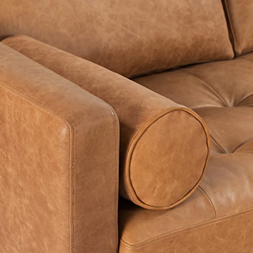 POLY & BARK Napa Leather Couch with Feather – 72-Inch Apartment Full Grain Leather Sofa with Tufted Back-Down Topper On Seating Surfaces – Pure-Aniline Italian Leather – Cognac Tan