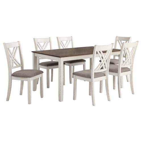 Coaster Home Furnishings - Fortress - Wood - 7-Piece Rectangular Dining Table Set – Farmhouse Style with Double-Cross Back Armless Side Chairs - Dining Room - Vintage White, Chestnut Brown - 190721 Coaster Fine Furniture