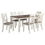 Coaster Home Furnishings - Fortress - Wood - 7-Piece Rectangular Dining Table Set – Farmhouse Style with Double-Cross Back Armless Side Chairs - Dining Room - Vintage White, Chestnut Brown - 190721 Coaster Fine Furniture