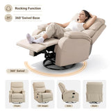 Culect 360° Swivel Rocking Recliner Chair, Massage Lazy Boy Recliner, Small Spaces Recliner for Living Room, Bedroom and Nursery, Beige Leather