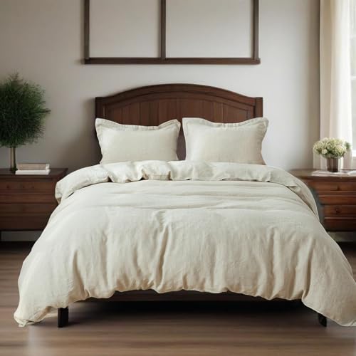 Simple&Opulence 100% Linen Duvet Cover Set, 3 PCS Natural French Flax Duvet Cover King Size, Breathable Soft Comfy Bedding Comforter Cover with 2 Pillowcases(Linen, 104"x92") Simple&Opulence