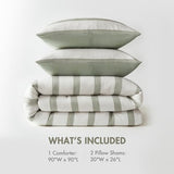 Madison Park Essentials Striped Comforter Set Queen Size, Yarn-Dyed Reversible Comforter with Minimalist Stripes, Crinkled Texture Bedding Set for All-Season Lightweight Warmth, Merritt Sage Green Madison Park