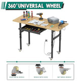 Adjustable Heavy Duty Workbench with Drawers, Metal Wheels Wood Top Working Table, 2500 LBS Load Capacity with for Workshop and Office,etc. DUSACOM