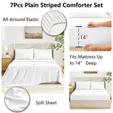 CozyLux Queen Comforter Set White, 7 Pieces Bed in a Bag, White Comforter Queen Size, All Season Bedding Sets with Stitch Quilted Comforter, Flat Sheet, Fitted Sheet, Pillowcases CozyLux