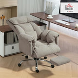 HOMCOM Executive Office Chair Comfy with Foot Rest, Reclining Swivel Computer Desk Chair with High Back, Thick Cushion, Padded Armrest, Adjustable Height, Rolling Wheels, Light Taupe Gray HOMCOM
