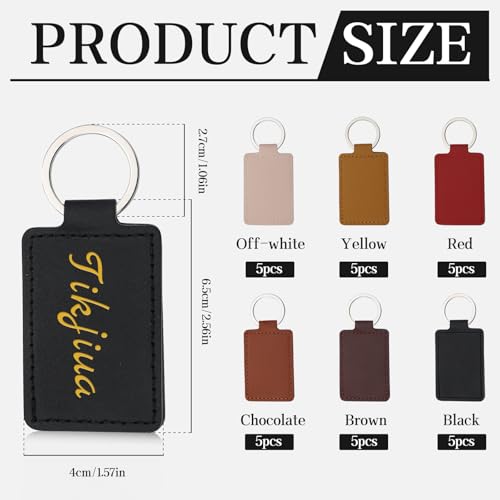 Tikjiua 30 Pcs Leather Key Fob Kit, Rectangular Leather Keychain Blanks with Keychain Rings, PU Laser Engraving Key Chain, Stamping Diy Crafts for Leather Working Tikjiua