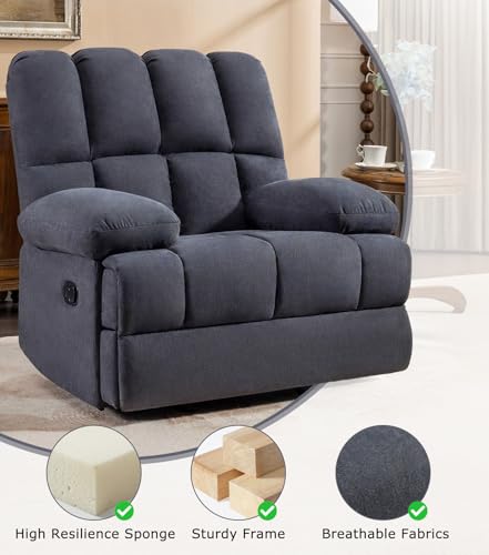 WILLOVE Oversized Rocker Recliner Chair, Overstuffed Rocking Recliners, Soft Big Man Manual Recliner, Extra Large Living Room Chair 350 LBS Capacity, Grey, XL WILLOVE