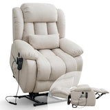 Infinite Position Lay Flat Lift Recliner Chair for Adults, Dual Motor Power Lift Chair for Elderly with Massage & Heating, USB Ports, Remote Control & Lumbar Pillow, Linen Fabric (Ivory)