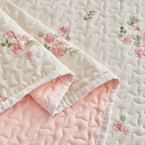 Joyreap Twin Size Quilt Set for Girls, Floral Pink n White Design, 2pcs Soft n Cozy Microfiber Quilt, Bedspread Bed Cover for All Season- 68x88 inches Joyreap