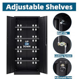 GUIZEEOPO Garage Storage Cabinet with Doors and Shelves, Metal Storage Cabinet with 5 Adjustable Shelves, Kitchen Pantry Cabinet, File Cabinets for Home Office, Filing Cabinet, 71'H, Matte Black GUIZEEOPO