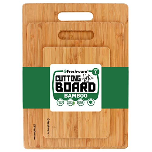 Bamboo Cutting Boards for Kitchen [Set of 3] Wood Cutting Board for Chopping Meat, Vegetables, Fruits, Cheese, Knife Friendly Serving Tray with Freshware