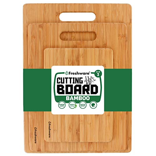 Bamboo Cutting Boards for Kitchen [Set of 3] Wood Cutting Board for Chopping Meat, Vegetables, Fruits, Cheese, Knife Friendly Serving Tray with - WoodArtSupply