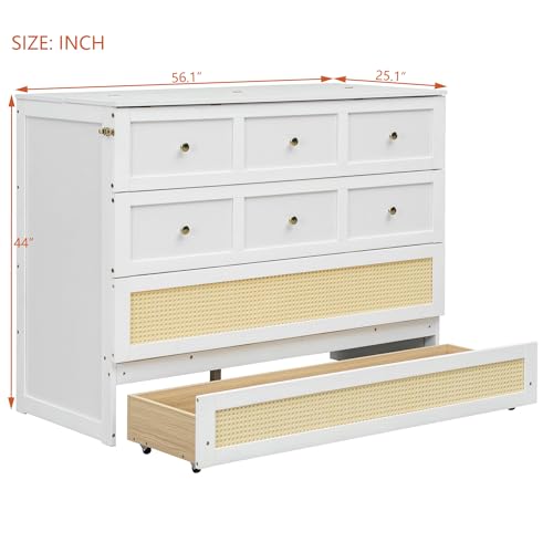 Harper & Bright Designs Cabinet Murphy Bed Full Size with Big Drawer, Solid Pine Wood Foldable Murphy Platform Bed with Slats for Guest Bedroom, Office or Small Room Harper & Bright Designs
