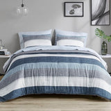 Madison Park Essentials Jaxon Twin Comforter Set, Bed In A Bag Comforter & Sheet Set, Modern Casual Stripes Print, All Seasons, Soft Microfiber Bedding Makeover, Matching Sham, Twin, Blue/Grey 5 Piece Madison Park