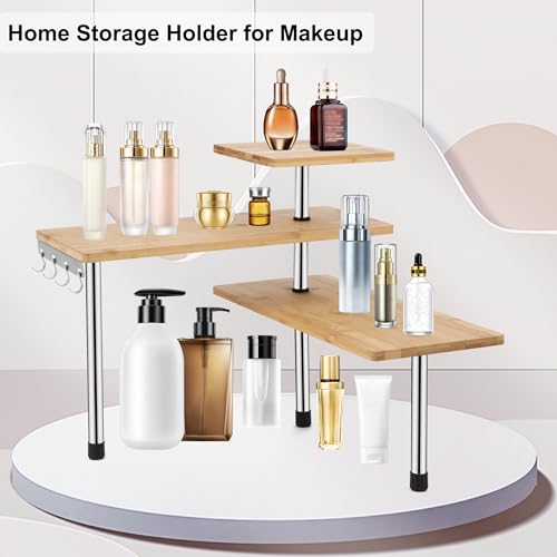 HYNAWIN 3-Tier Bamboo & Metal Corner Shelf – Stylish Space-Saving Organiser for Home and Office HYNAWIN