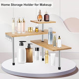 HYNAWIN 3-Tier Bamboo & Metal Corner Shelf – Stylish Space-Saving Organiser for Home and Office HYNAWIN