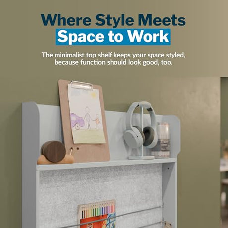 Vari Hide-Away Wall Mounted Floating Desk - 32” Foldable Murphy-Style Desk for Bedroom, Dorm, Apartment + Cable Ports, Bungee Storage, Shelf, 100 Lb Capacity + Simple Assembly (Dove Grey/Light Wood) Vari