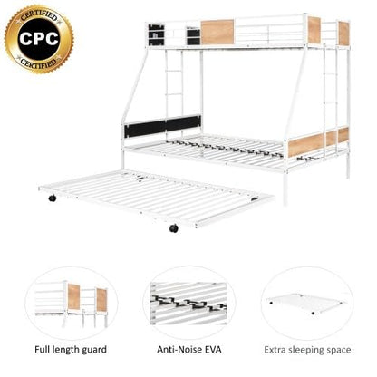 UOCFYK Twin Over Full Bunk Bed with Trundle for Kids/Teens/Adults,Heavy-Duty Bunk Bed with Ladders & Guardrail,Space-Saving,No Box Spring Needed,White