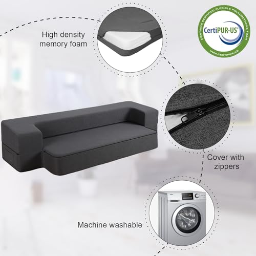 HonTop 10 Inch Modern Folding Sofa Bed Couch Memory Foam Couch Full Futon Sofa Sleeper Chair for Living Room Guest Mattress, Dark Grey HonTop