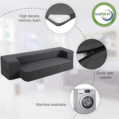 HonTop 10 Inch Modern Folding Sofa Bed Couch Memory Foam Couch Full Futon Sofa Sleeper Chair for Living Room Guest Mattress, Dark Grey HonTop