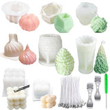 8 pcs Silicone Candle Making Molds Set, 3D Silicone Mold, Pumpkin Christmas Tree Pine Cone Yarn Ball Bubble Cube Soap Baking Desser Soy Wax Candle Mold, DIY Scented Candle (with 100pcs Wax Core)