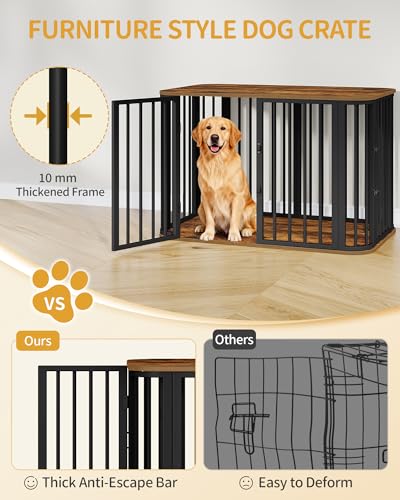 Hzuaneri 39.4'' Dog Crate Furniture, L Indoor Dog Kennel Dogs Cage, Modern Decorative Pet House for Small/Medium/Large Dogs, Anti-Chew & Anti-Escape, Kennel End Side Table, Rustic Brown DFC88701B Hzuaneri