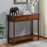 Entry Console Table with 2 Storage Drawers and Open Shelf, Traditional Console Table with Solid Wood leg, Foyer Tables for Entryway, Hallway, Blank Wall, 35.4”L x 13.8”W x 30.1”H, Cherry BrownSFZ004CR VERDANTREE