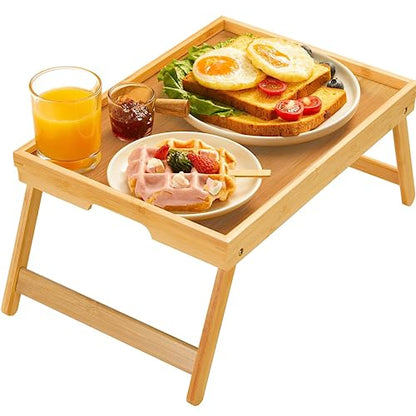 Bamboo Bed Tray Table with Foldable Legs, Breakfast Tray for Sofa, Bed, Eating, Working, Used As Laptop Desk Snack Tray by Pipishell - WoodArtSupply