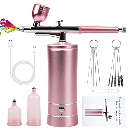 Airbrush-Kit Rechargeable Cordless Airbrush Compressor -Auto Handheld Airbrush Gun, Airbrush Set Portable Wireless Air Brush for Barber, Nail Art, Cake Decor, Makeup, Model Painting rhinowisdom