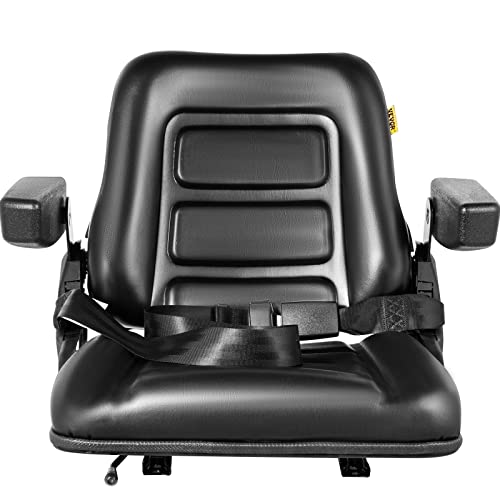 VEVOR Universal Forklift Seat Black PVC Tractor Seat, 6"/150MM Adjustable Mower Seat Foldable Seat Including Armrests, Seat Belt, Seat Switch, Skid Steer Seat Fit Forklift, Tractor, Skid Loader VEVOR
