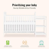 Dream On Me Anna 3-in-1 Convertible Full-Size Baby Crib & Changer with Storage in White, GreenGuard Gold & JPMA, Pinewood, Converts to Day & Toddler Bed, 3 Mattress Heights, 1″ Changing Pad