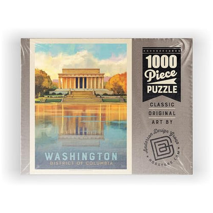 MyPuzzle Washington, DC: Lincoln Memorial, Vintage Poster - Premium 1000 Piece Jigsaw Puzzle for Adults