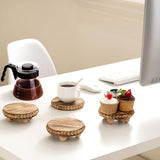 HouseJoy 2Pcs Wood Risers for Display Decorative,Round Beaded Riser Distressed for Decor ,Wooden Farmhouse Coasters Mini Cake Stand Plant Stand,Rustic Pedestal Stand Decor Display Risers for Tiered HouseJoy