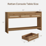 SICOTAS 60" Rattan Console Table for Entryway - Farmhouse Entry Table Sofa Table with 3 Drawers, Narrow TV Console Table with Storage for Living Room, Hallway, Couch, Foyer SICOTAS