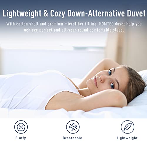 HOMTEC Duvet Insert Cotton Comforter King Size White Down Alternative Fill Duvet Insert 100% Cotton Shell Quilted Fluffy Comforter Lightweight All Season 8 Corner Tabs Durable Breathable Noiseless HOMTEC